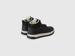High-top sneakers in imitation leather and mesh