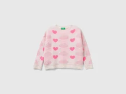 Jacquard sweater with hearts and clouds