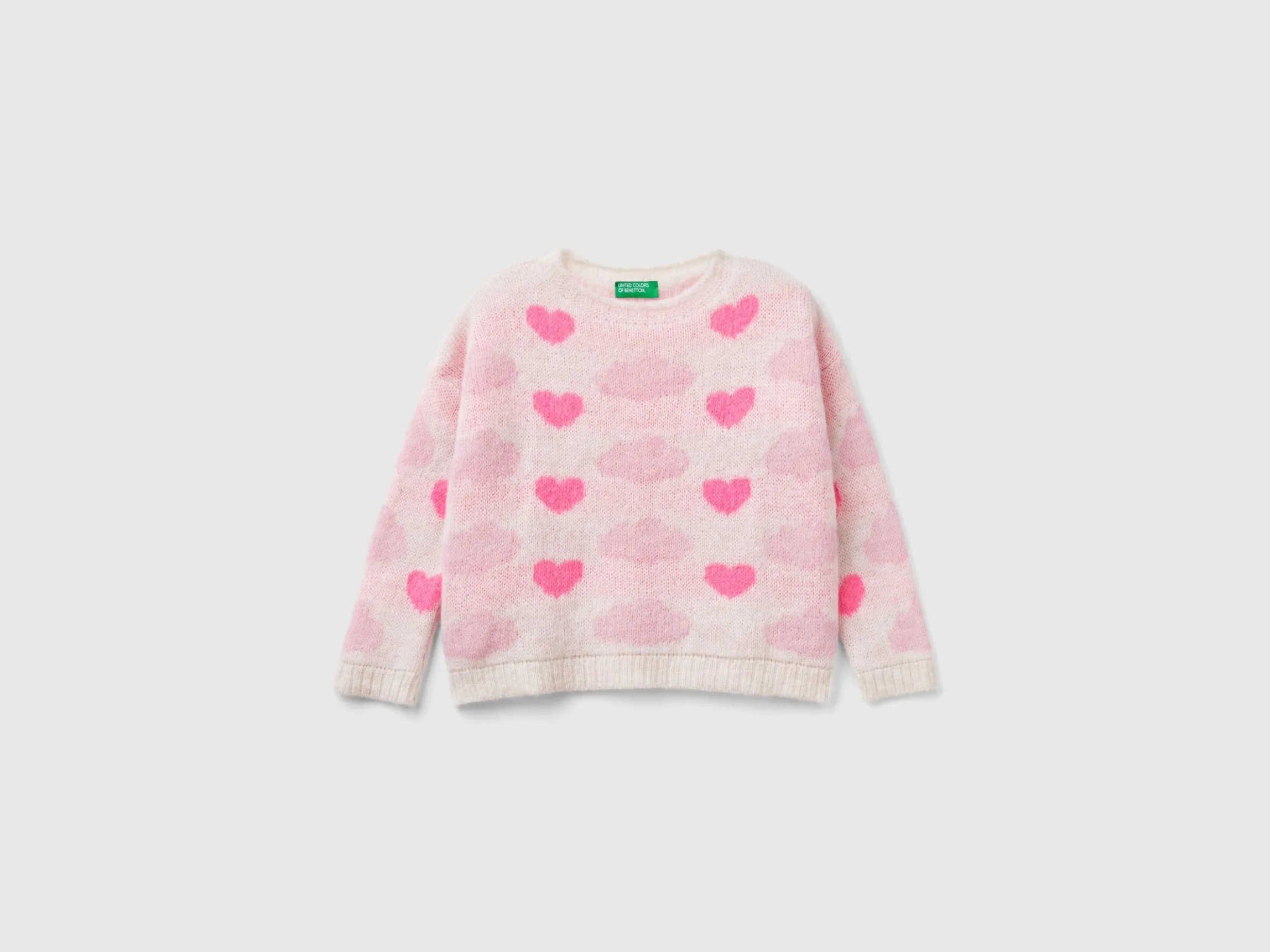 Jacquard sweater with hearts and clouds