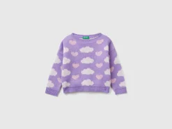 Jacquard sweater with hearts and clouds