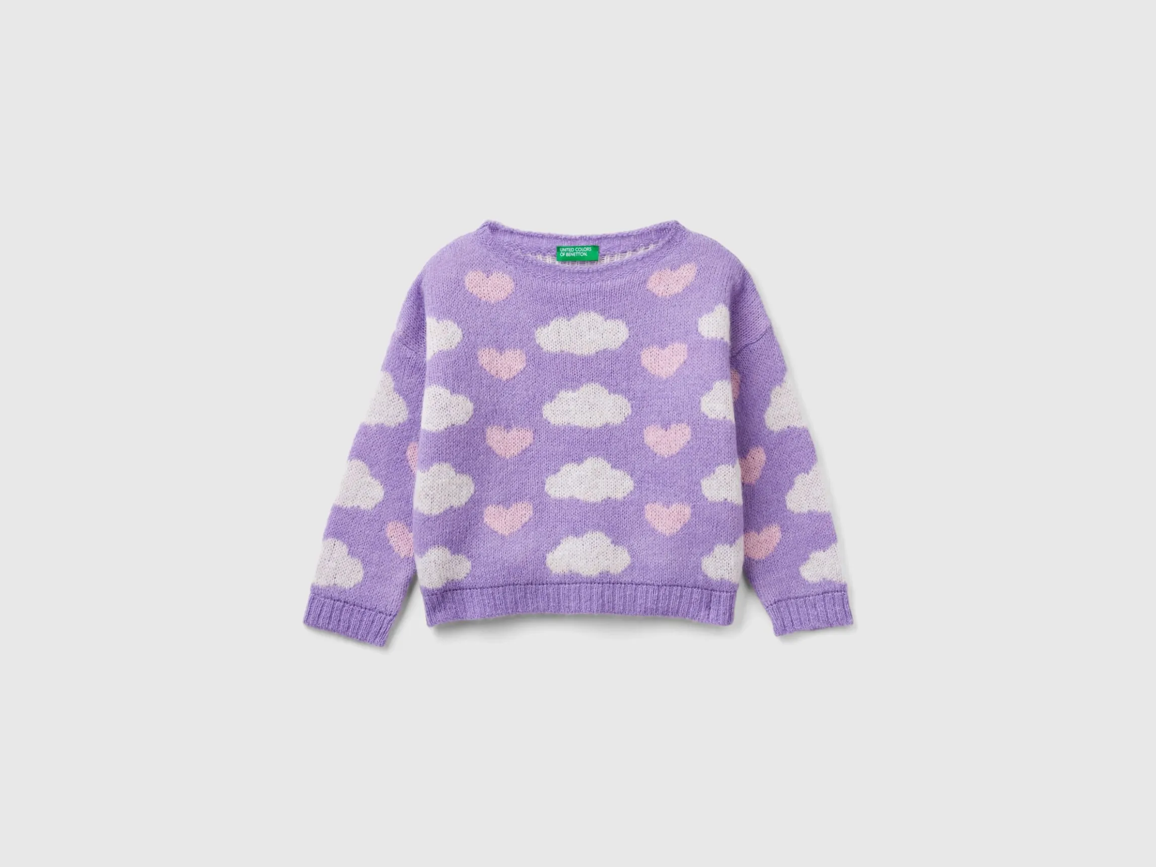 Jacquard sweater with hearts and clouds