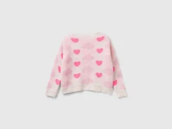 Jacquard sweater with hearts and clouds