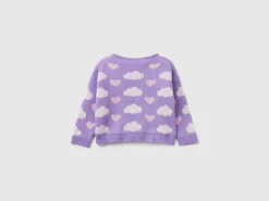 Jacquard sweater with hearts and clouds