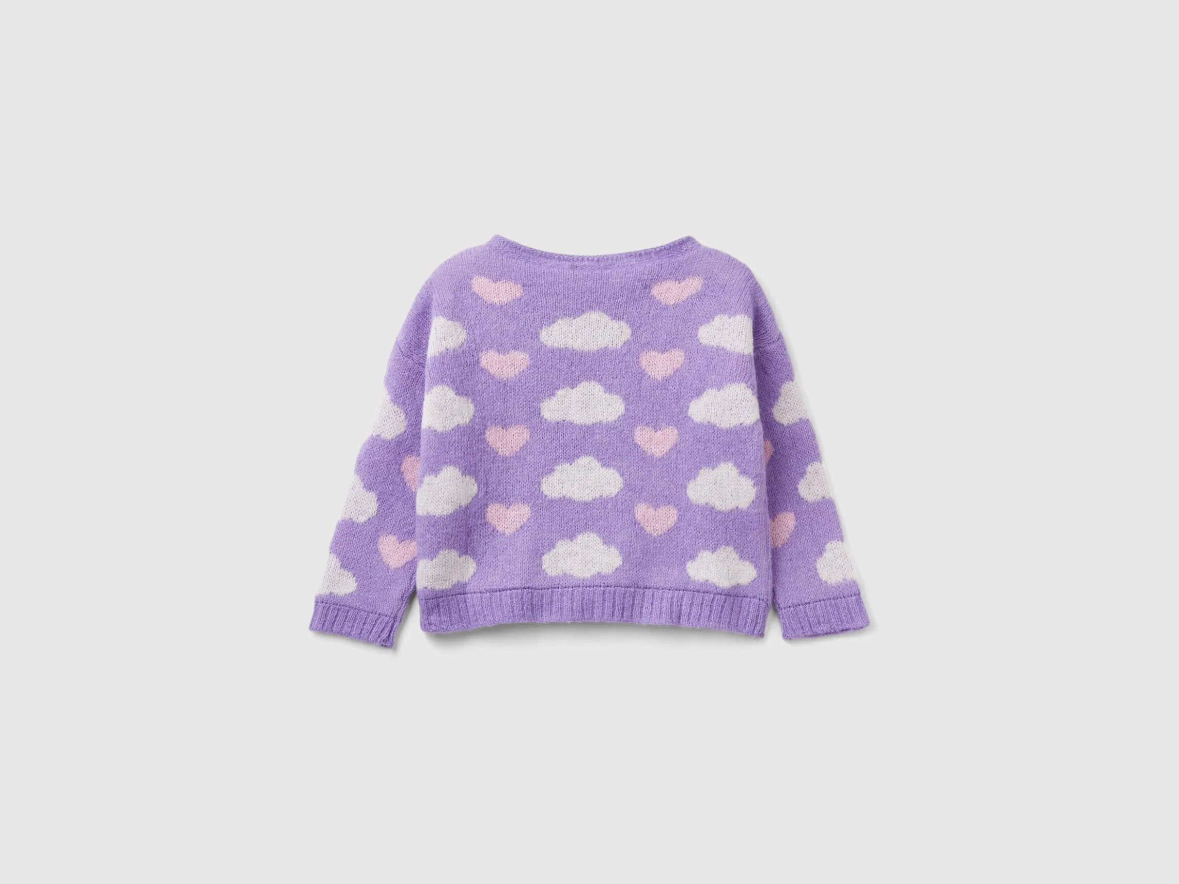 Jacquard sweater with hearts and clouds