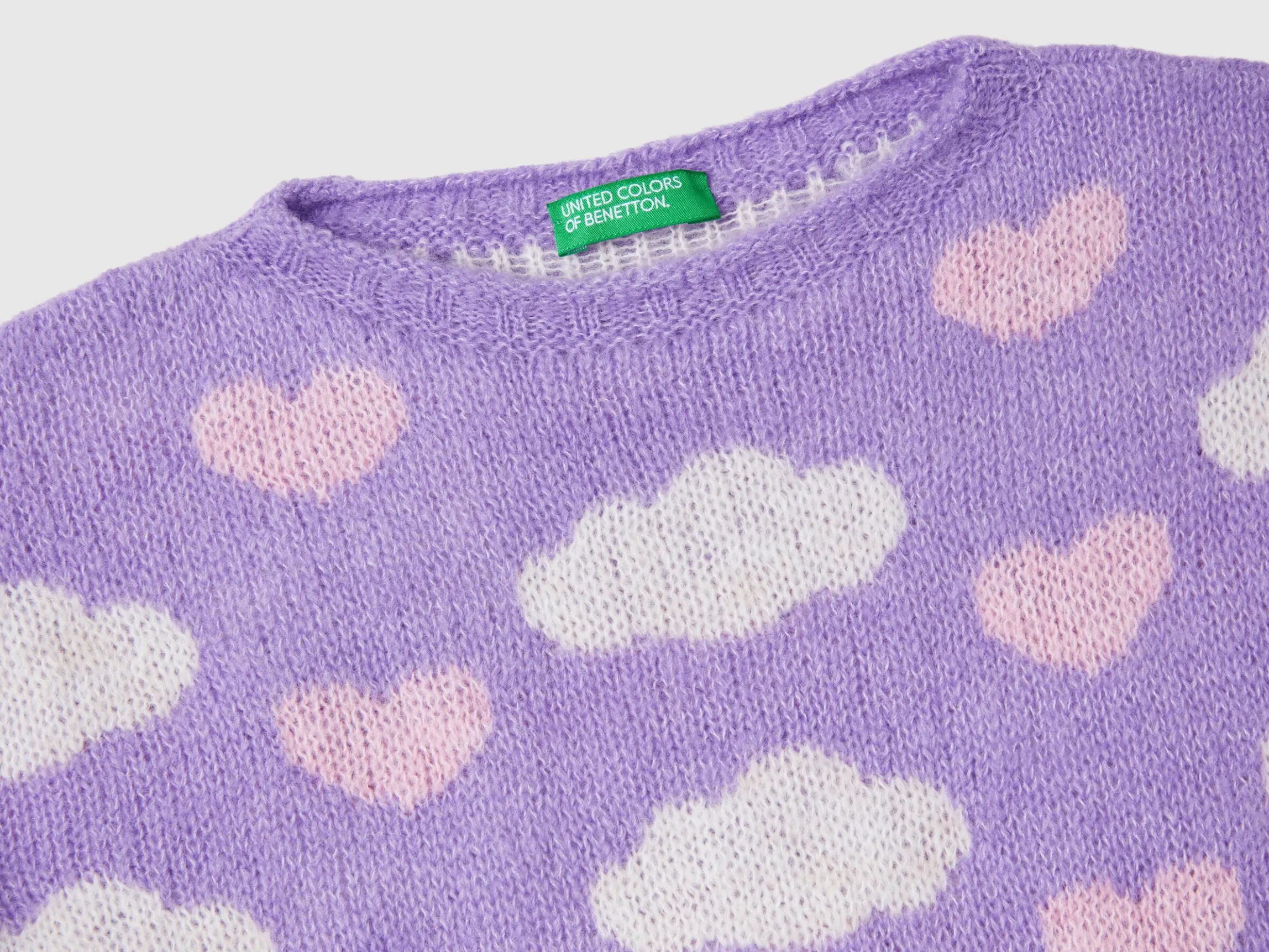 Jacquard sweater with hearts and clouds