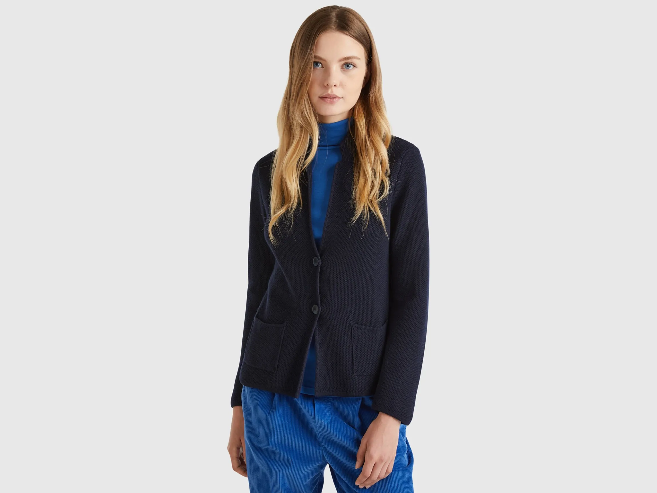 Knit jacket in wool and cashmere blend