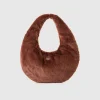 Large crescent moon bag in faux fur
