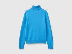 Light blue turtleneck in pure cashmere