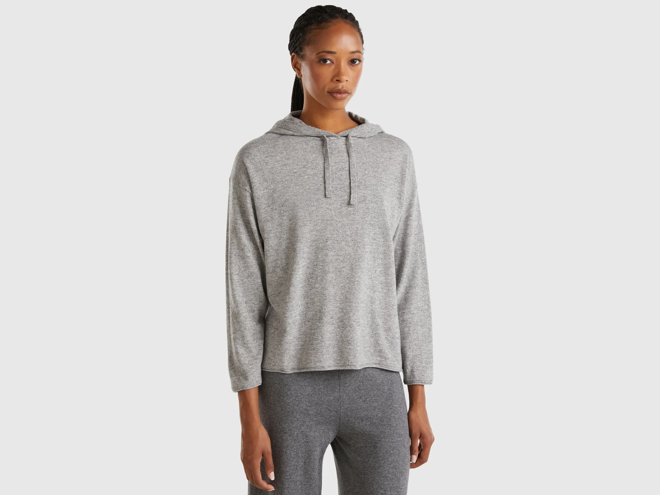 Light gray cashmere blend sweater with hood
