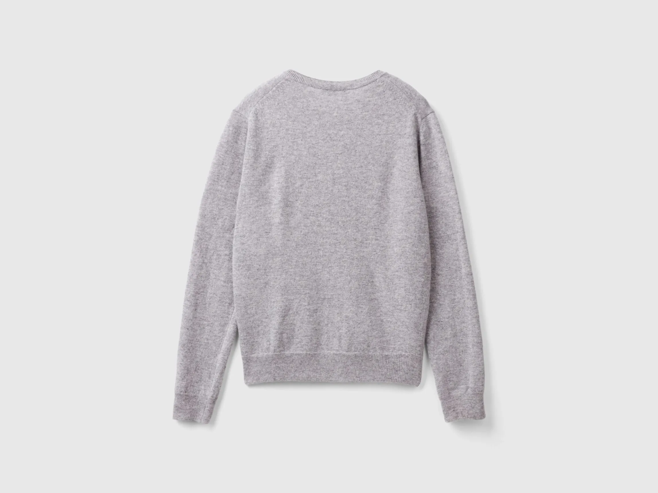 Light gray crew neck cardigan in pure Merino wool