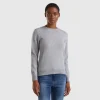 Light gray crew neck sweater in Merino wool