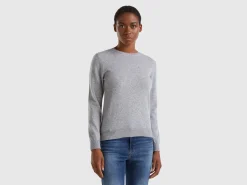 Light gray crew neck sweater in Merino wool