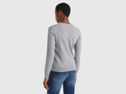 Light gray crew neck sweater in Merino wool