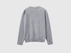 Light gray crew neck sweater in Merino wool