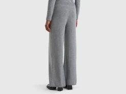 Light gray wide leg trousers in cashmere and wool blend