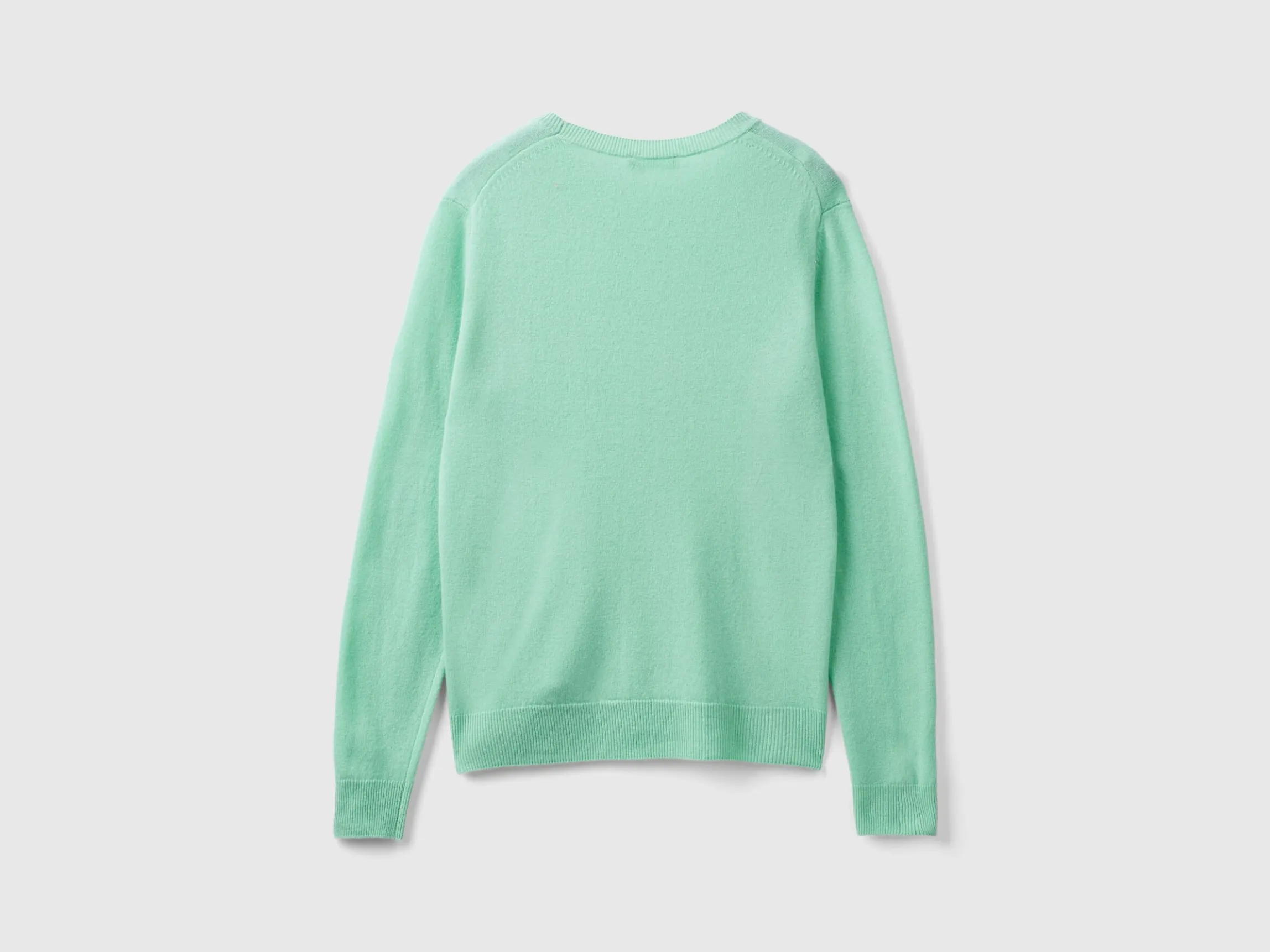 Light teal crew neck sweater in pure Merino wool