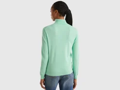 Light teal turtleneck sweater in pure Merino wool