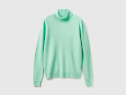 Light teal turtleneck sweater in pure Merino wool