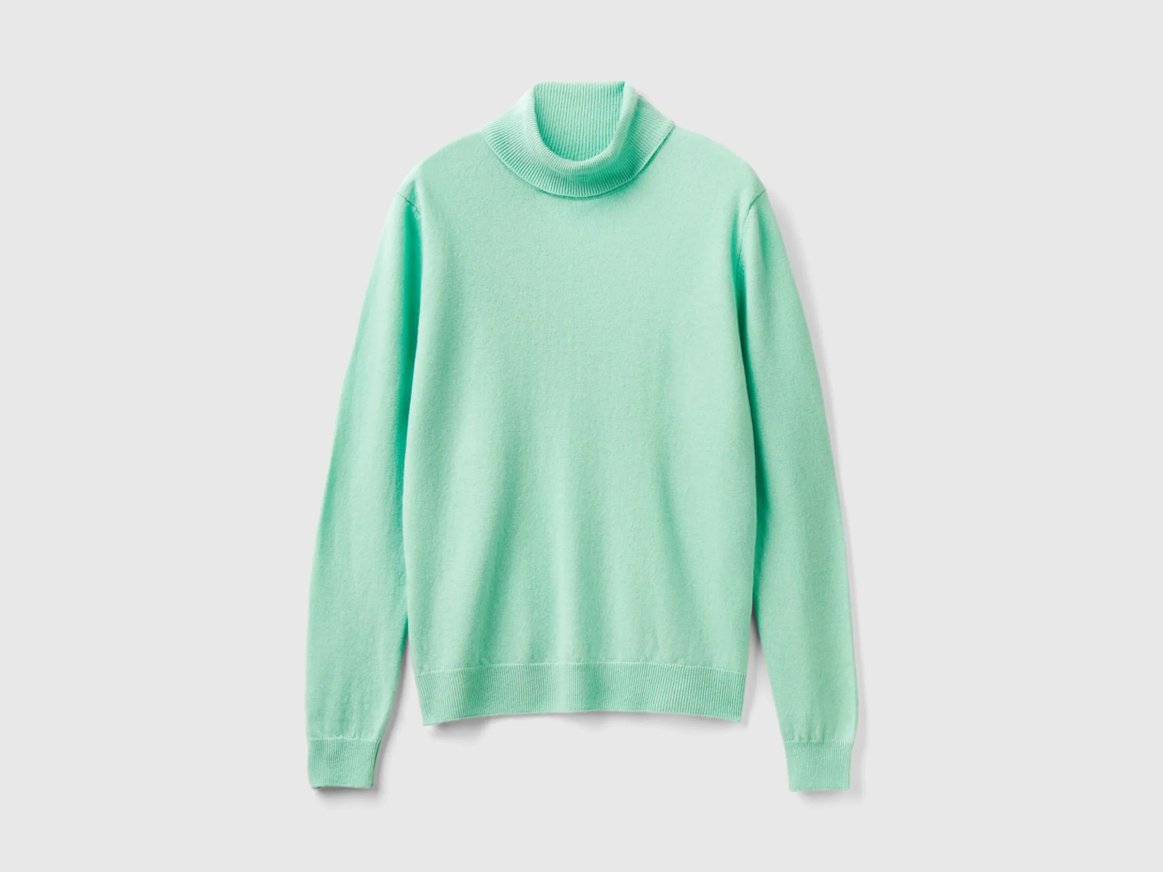 Light teal turtleneck sweater in pure Merino wool