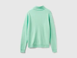 Light teal turtleneck sweater in pure Merino wool