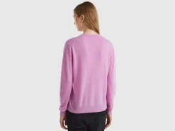 Lilac crew neck cardigan in pure Merino wool