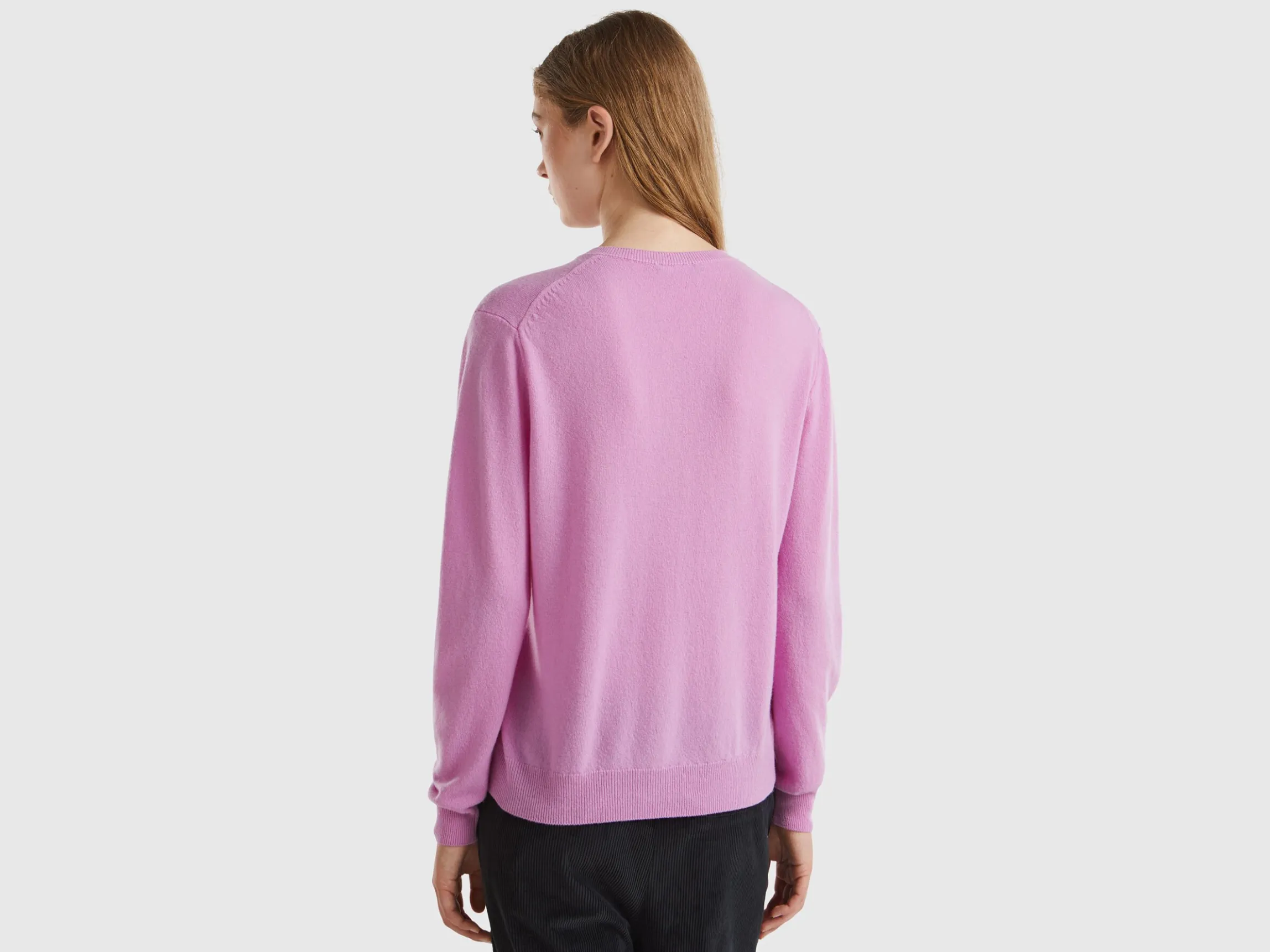 Lilac crew neck cardigan in pure Merino wool