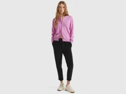 Lilac crew neck cardigan in pure Merino wool