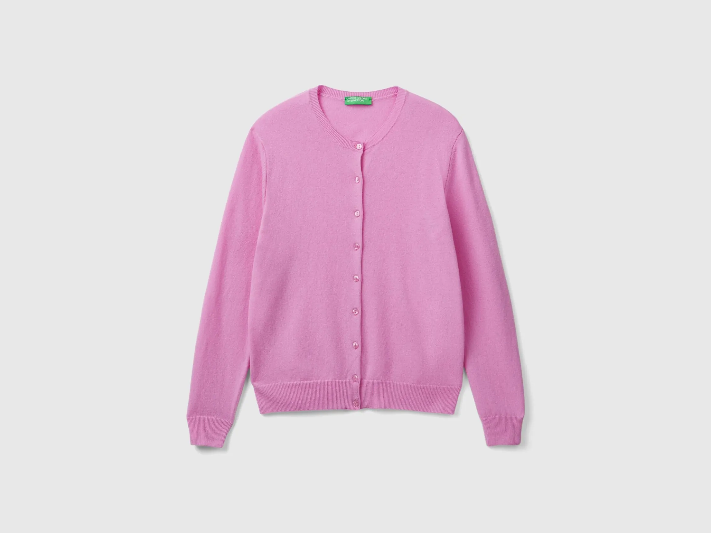 Lilac crew neck cardigan in pure Merino wool