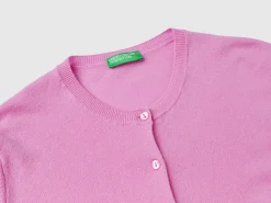 Lilac crew neck cardigan in pure Merino wool