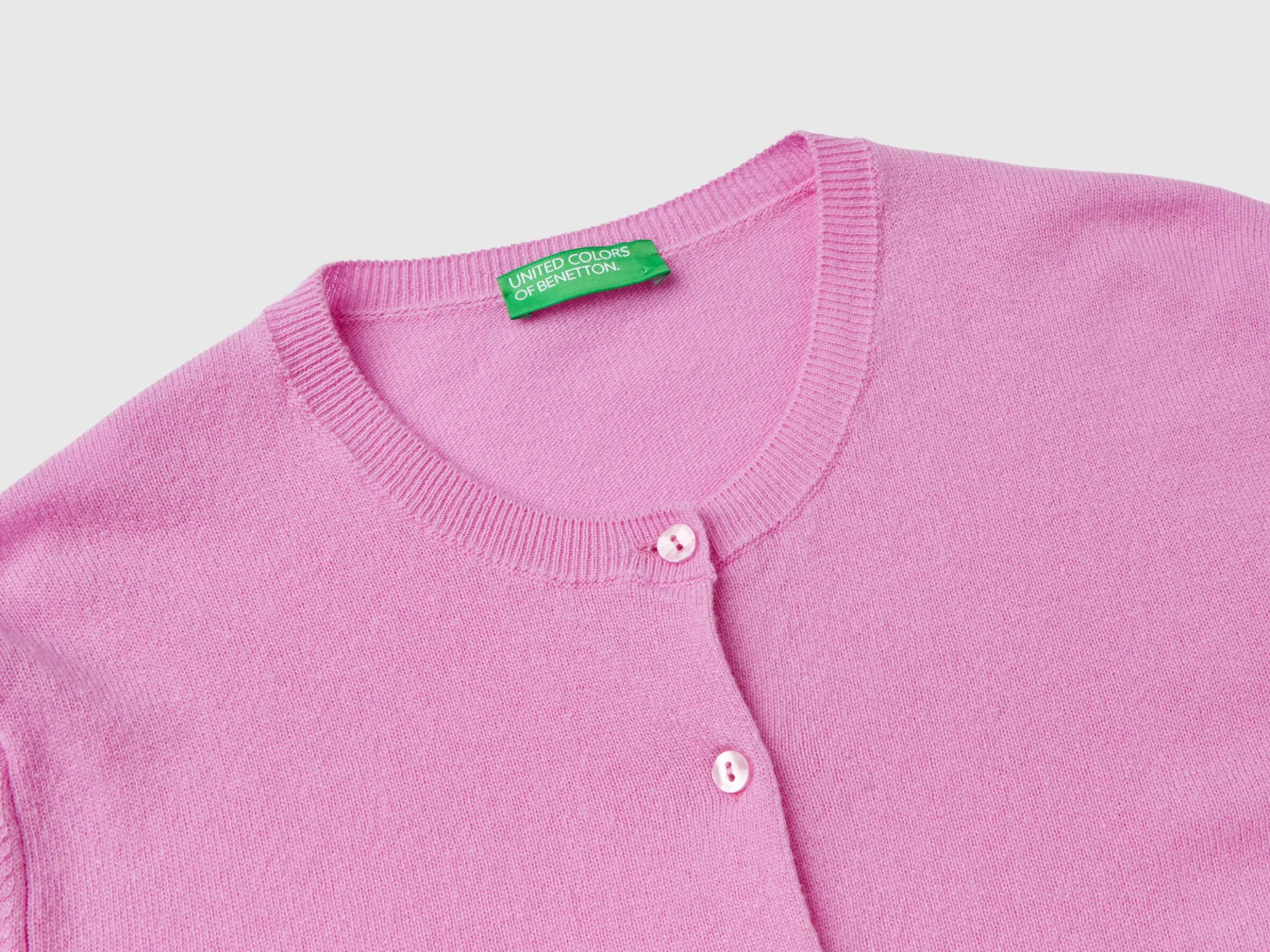 Lilac crew neck cardigan in pure Merino wool