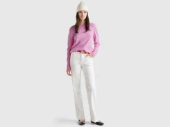 Lilac crew neck sweater in pure Merino wool