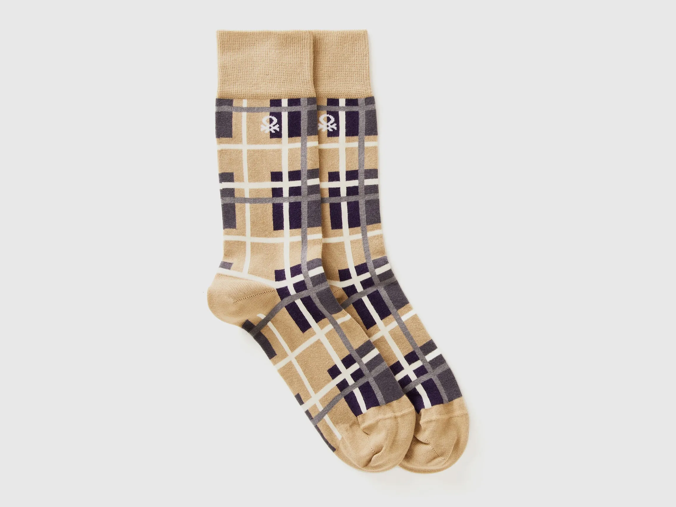 Long beige tartan socks