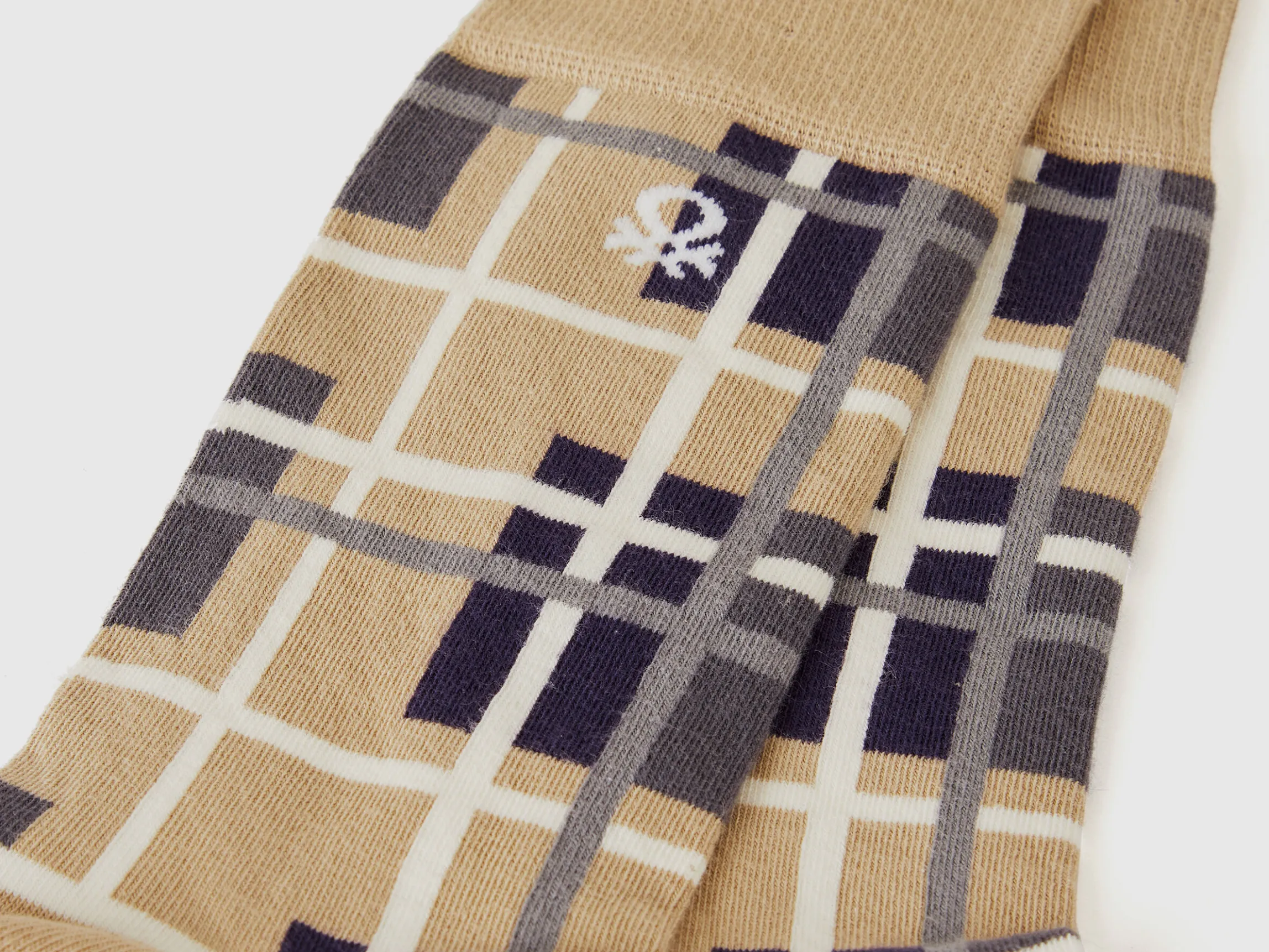 Long beige tartan socks