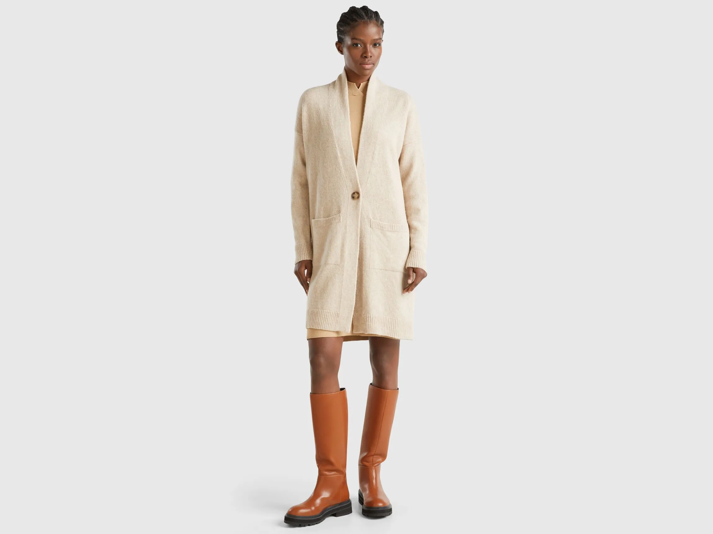 Long cardigan in pure Shetland wool