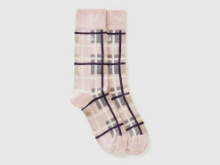Long pink tartan socks