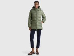 Long puffer jacket with recycled down