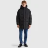 Long puffer jacket with recycled feathers