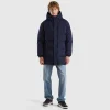 Long puffer jacket with recycled feathers