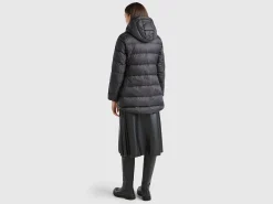 Long puffer jacket with recycled down