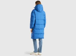 Long puffer jacket with recycled feathers