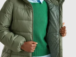Long puffer jacket with recycled down