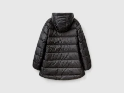 Long puffer jacket with recycled down