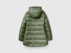 Long puffer jacket with recycled down