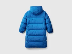 Long puffer jacket with recycled feathers