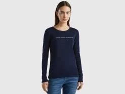 Long sleeve dark blue t-shirt in 100% cotton