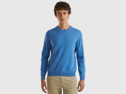 Marl blue crew neck sweater in pure Merino wool