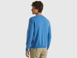Marl blue crew neck sweater in pure Merino wool