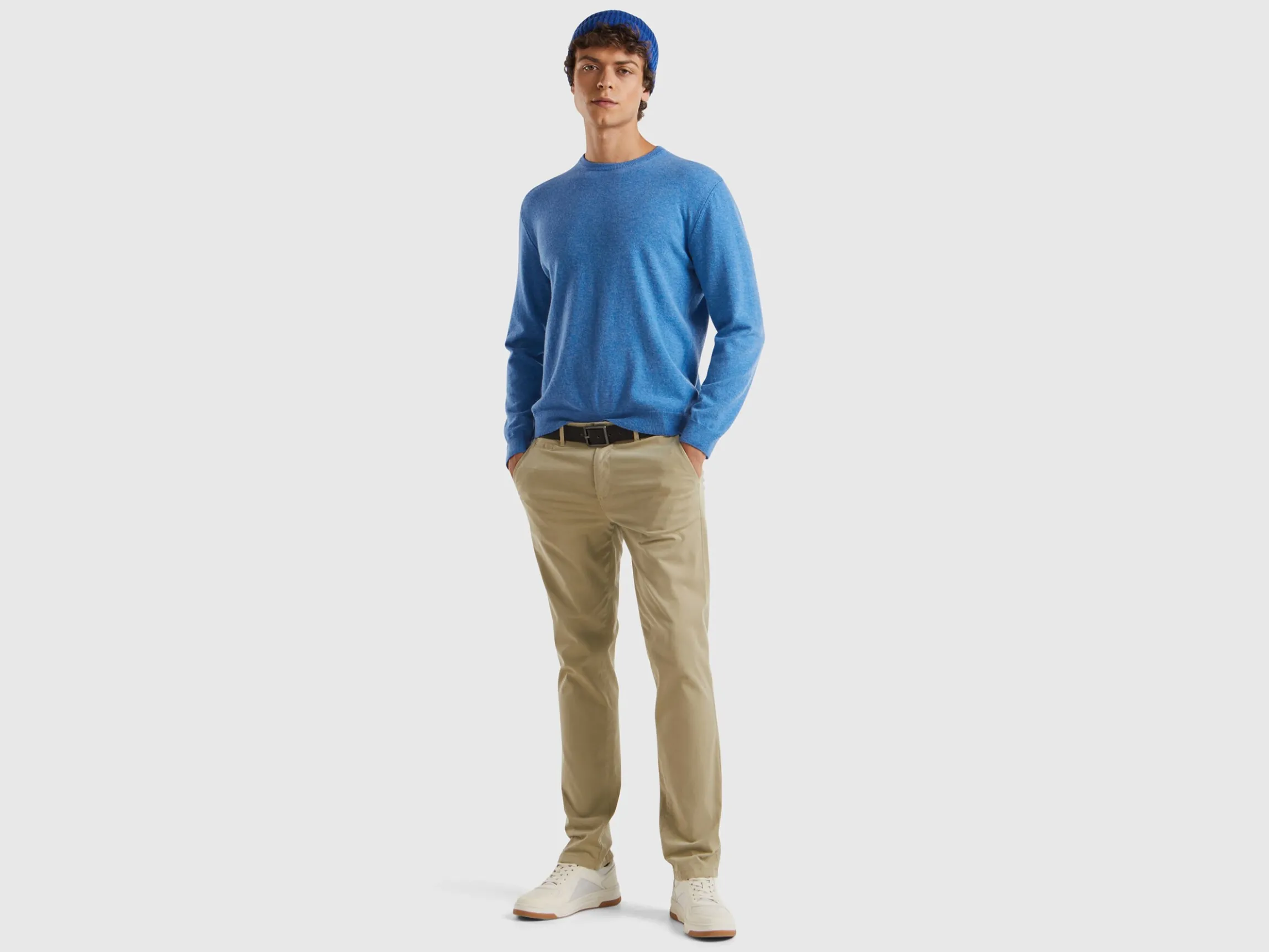 Marl blue crew neck sweater in pure Merino wool