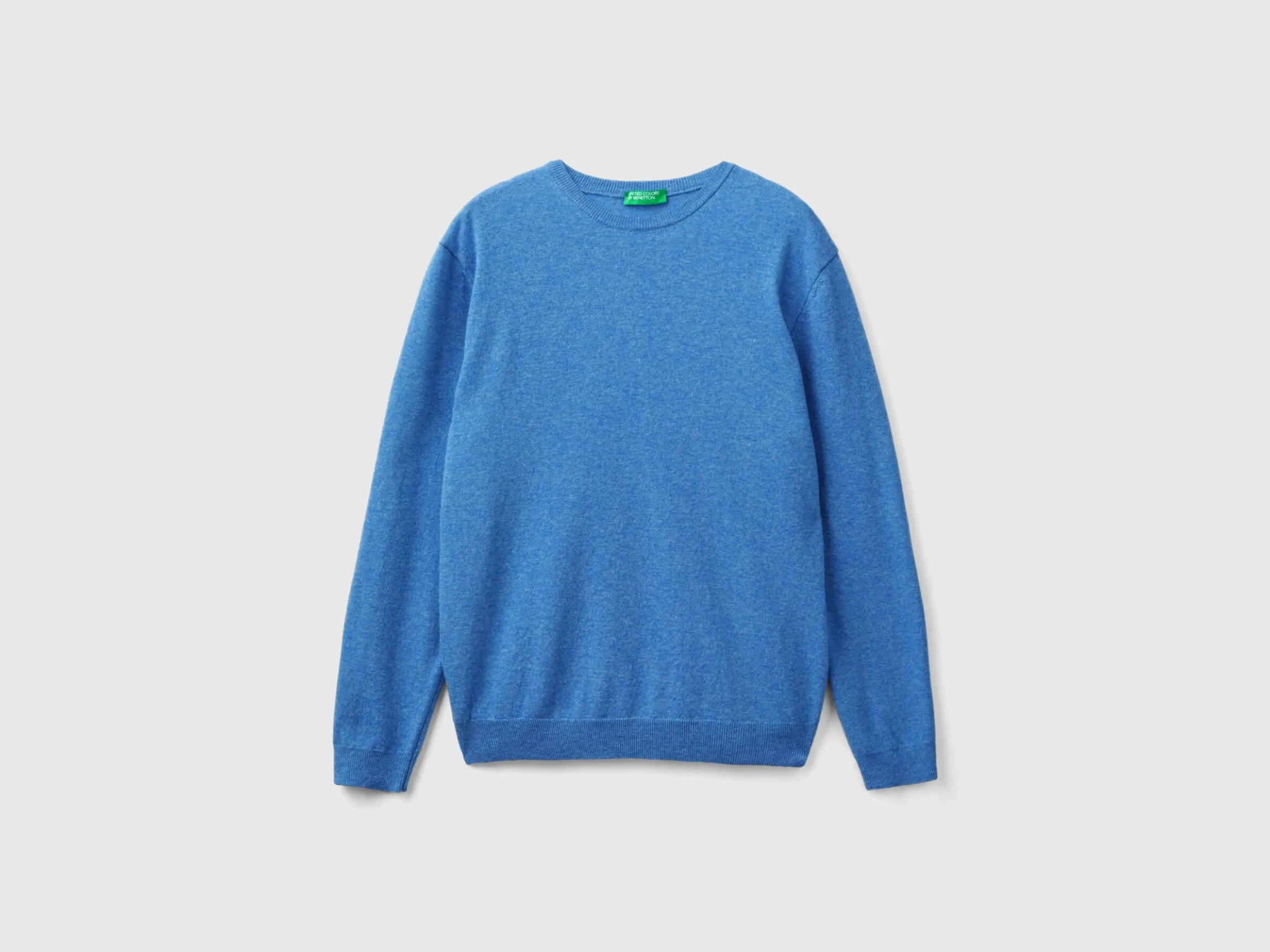 Marl blue crew neck sweater in pure Merino wool