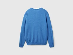 Marl blue crew neck sweater in pure Merino wool